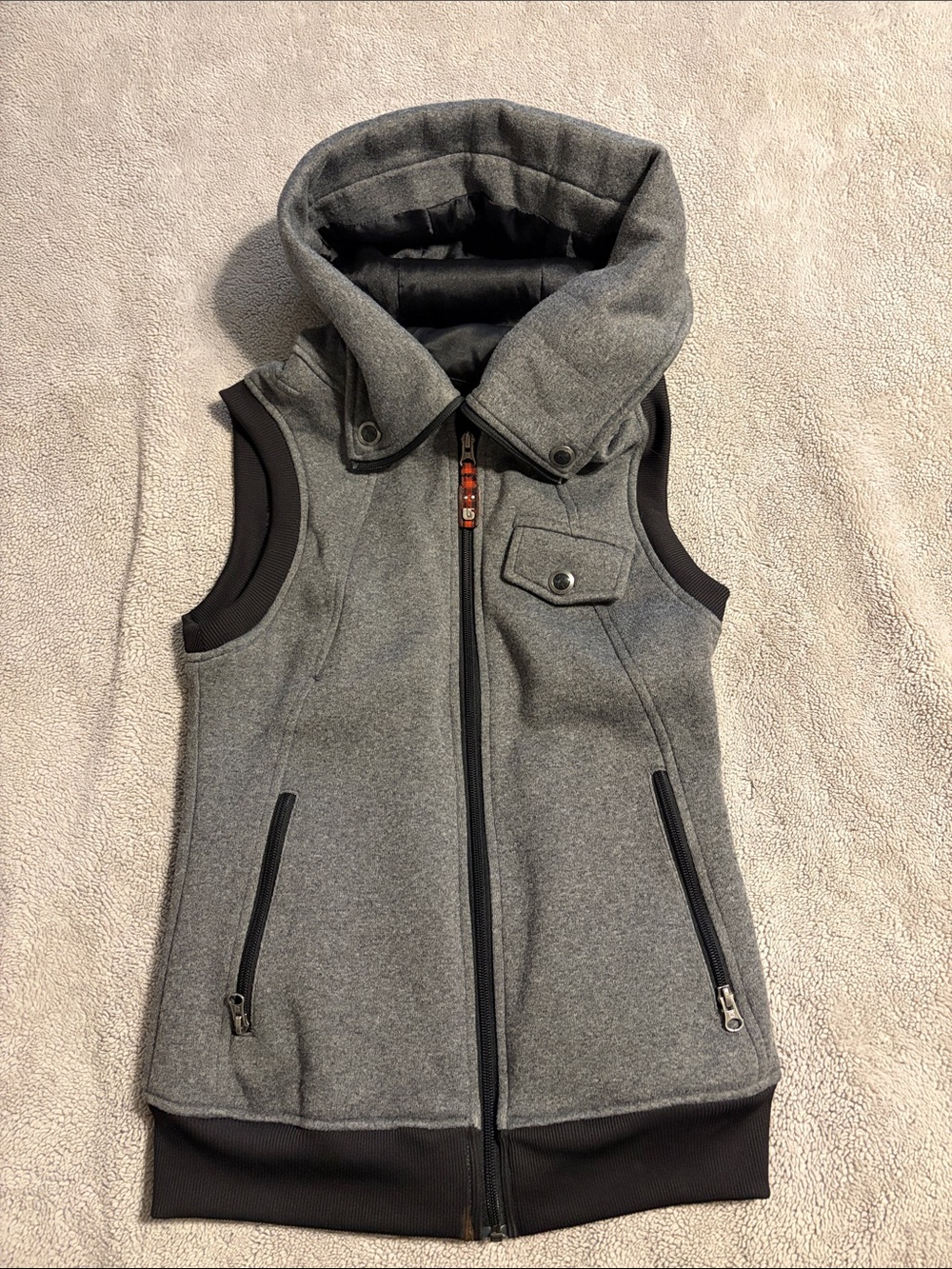 Burton Gray Hooded Vest with Black Trim